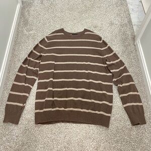 Oleg Cassini Brown and Tan Striped Crewneck Sweater